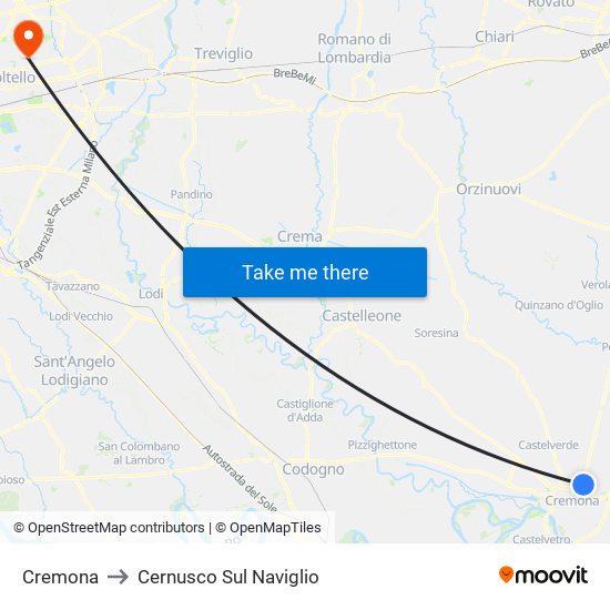 Cremona to Cernusco Sul Naviglio map