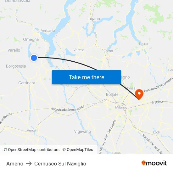 Ameno to Cernusco Sul Naviglio map