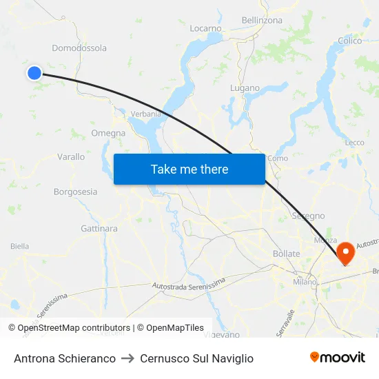 Antrona Schieranco to Cernusco Sul Naviglio map