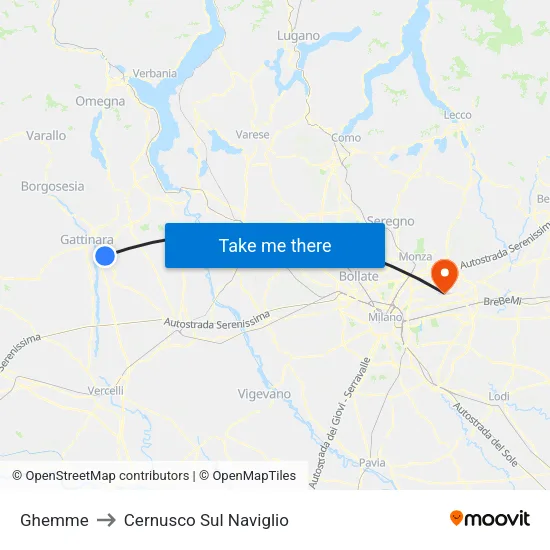 Ghemme to Cernusco Sul Naviglio map