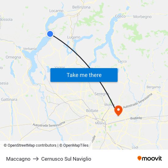 Maccagno to Cernusco Sul Naviglio map