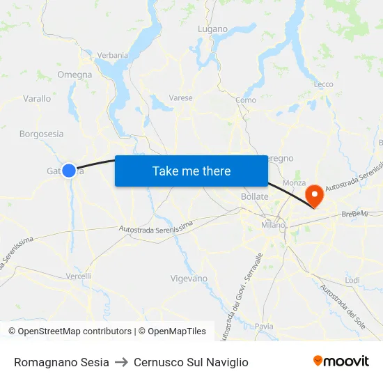 Romagnano Sesia to Cernusco Sul Naviglio map