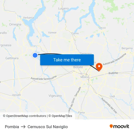 Pombia to Cernusco Sul Naviglio map