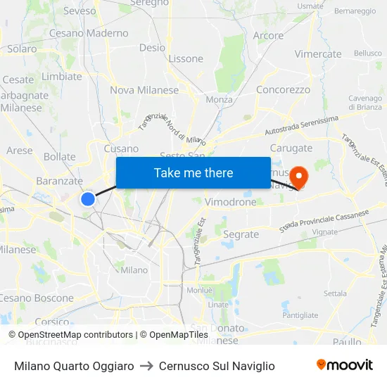 Milano Quarto Oggiaro to Cernusco Sul Naviglio map