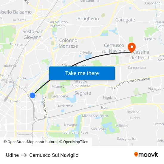 Udine to Cernusco Sul Naviglio map