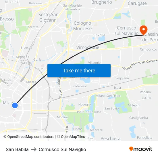 San Babila to Cernusco Sul Naviglio map