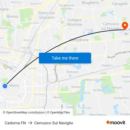 Cadorna FN to Cernusco Sul Naviglio map