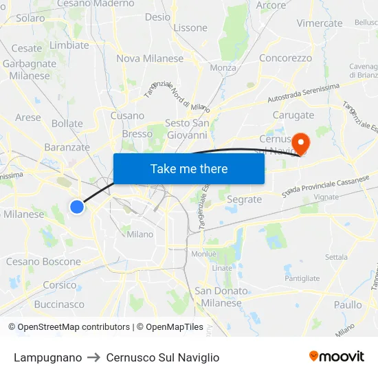 Lampugnano to Cernusco Sul Naviglio map
