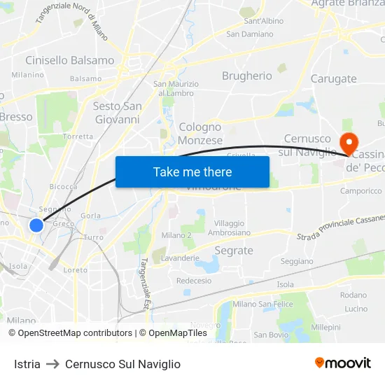 Istria to Cernusco Sul Naviglio map
