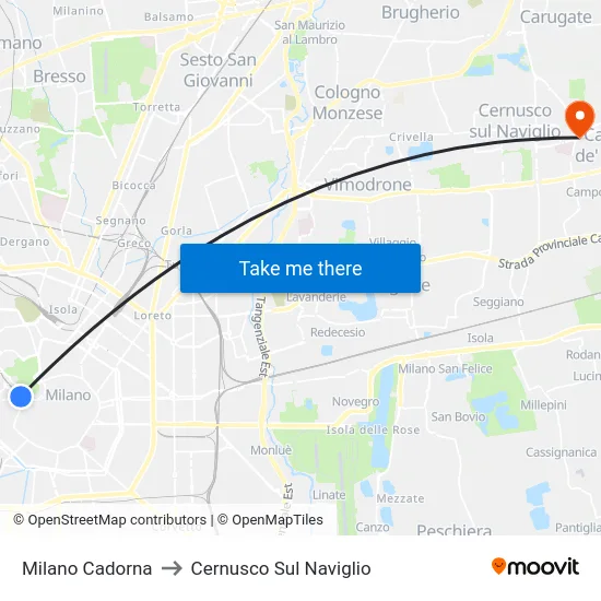 Milano Cadorna to Cernusco Sul Naviglio map