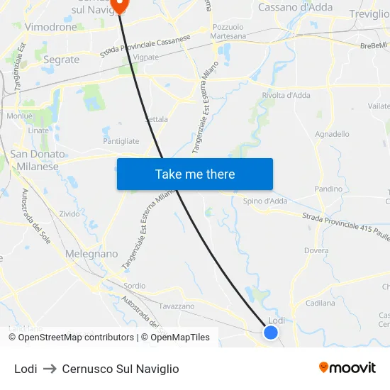 Lodi to Cernusco Sul Naviglio map
