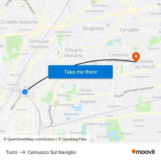 Turro to Cernusco Sul Naviglio map