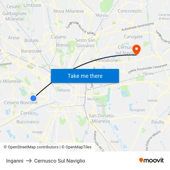Inganni to Cernusco Sul Naviglio map
