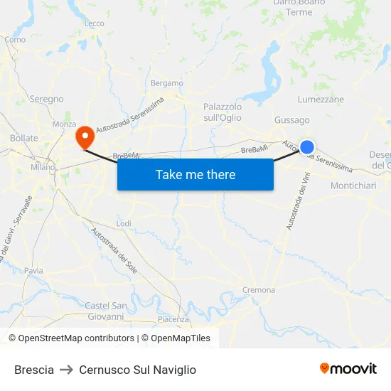 Brescia to Cernusco Sul Naviglio map