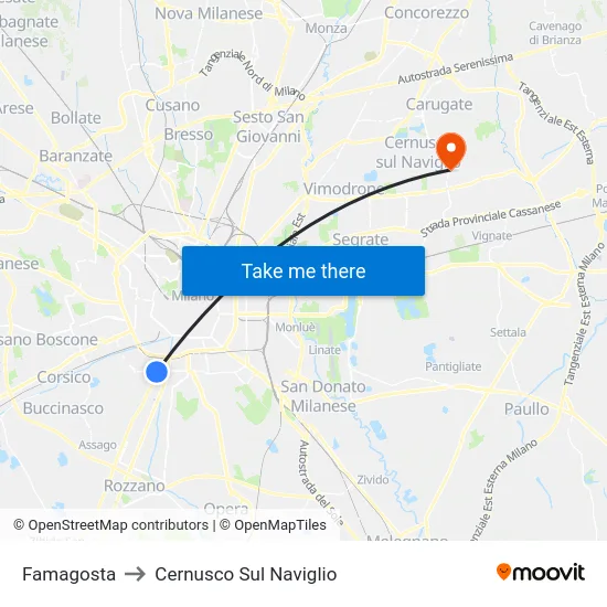 Famagosta to Cernusco Sul Naviglio map
