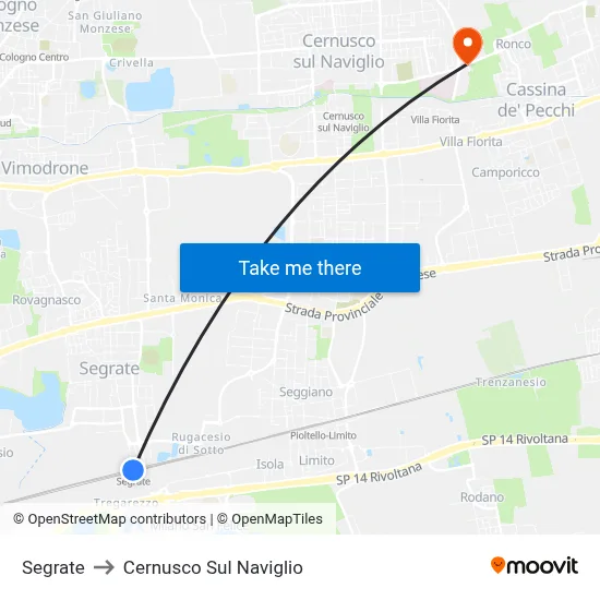 Segrate to Cernusco Sul Naviglio map