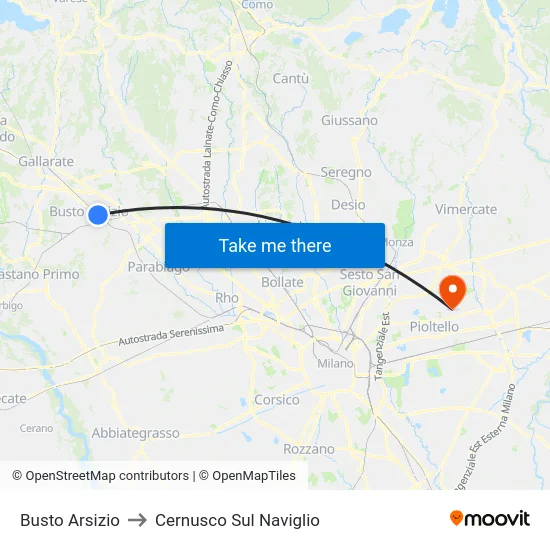 Busto Arsizio to Cernusco Sul Naviglio map