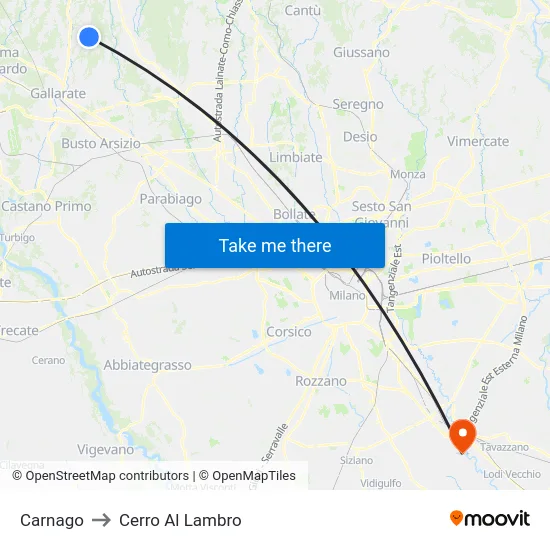 Carnago to Cerro Al Lambro map