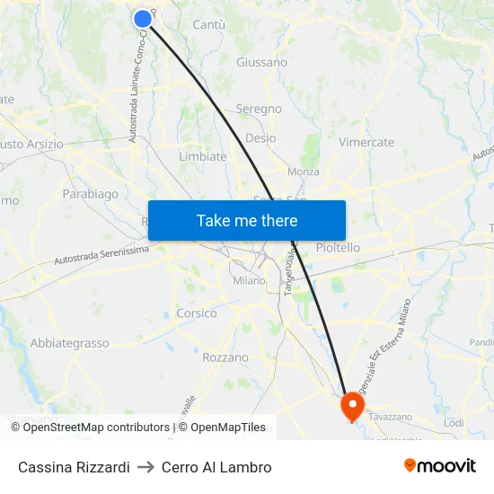 Cassina Rizzardi to Cerro Al Lambro map