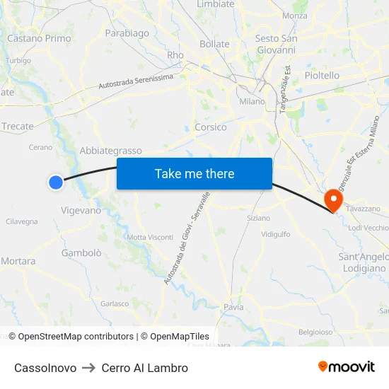 Cassolnovo to Cerro Al Lambro map
