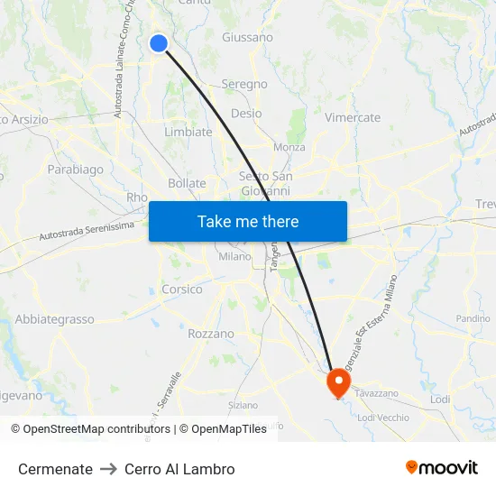 Cermenate to Cerro Al Lambro map