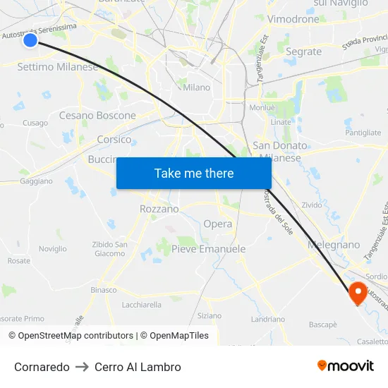 Cornaredo to Cerro Al Lambro map