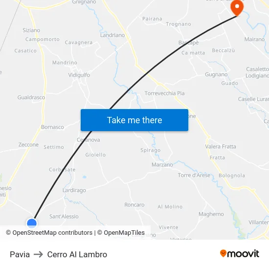 Pavia to Cerro Al Lambro map