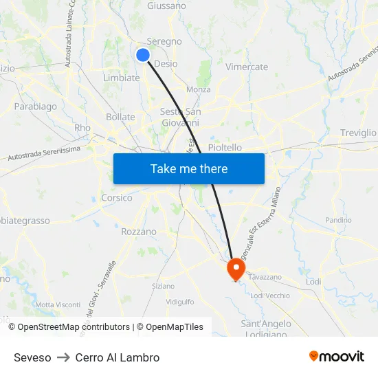 Seveso to Cerro Al Lambro map