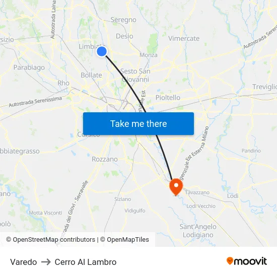 Varedo to Cerro Al Lambro map
