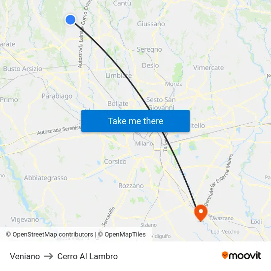 Veniano to Cerro Al Lambro map