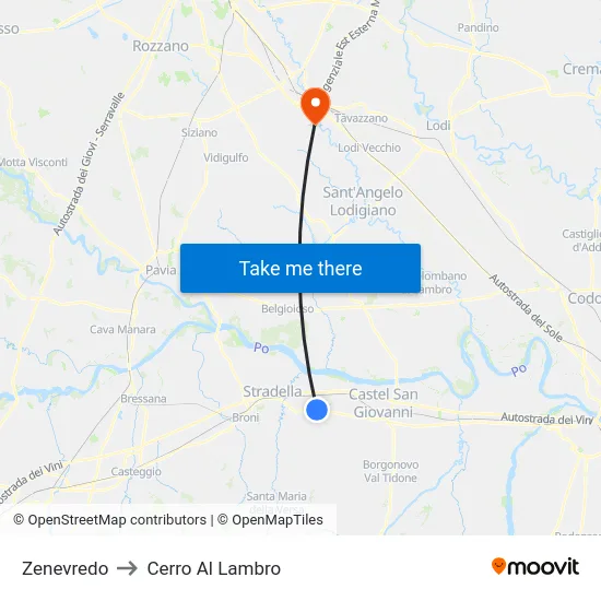 Zenevredo to Cerro Al Lambro map