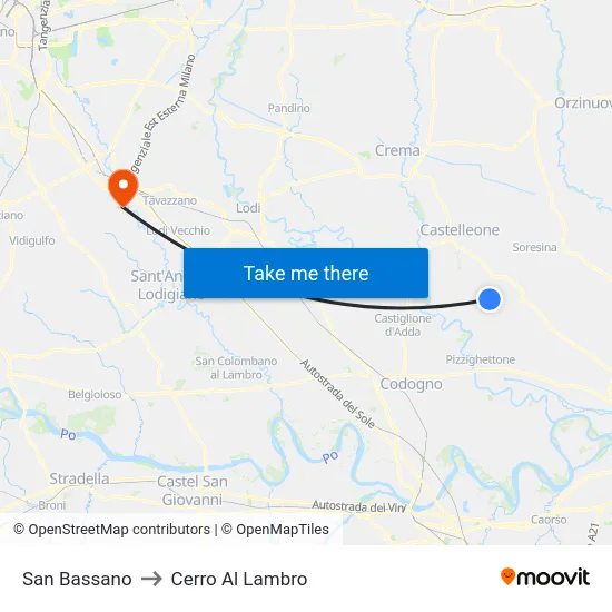 San Bassano to Cerro Al Lambro map