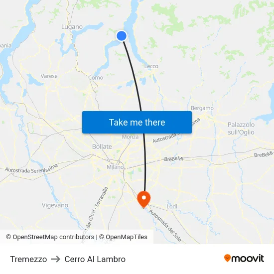 Tremezzo to Cerro Al Lambro map