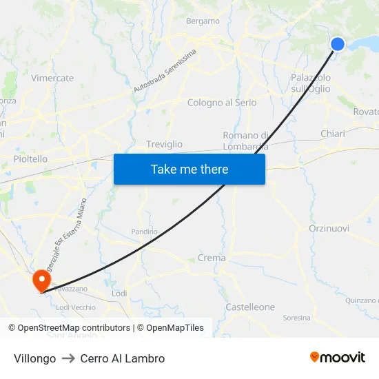 Villongo to Cerro Al Lambro map