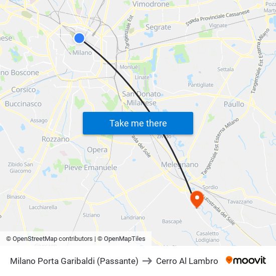 Milano Porta Garibaldi (Passante) to Cerro Al Lambro map