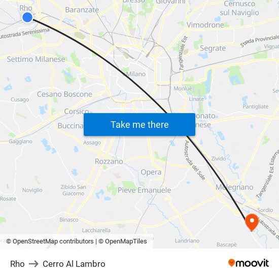 Rho to Cerro Al Lambro map