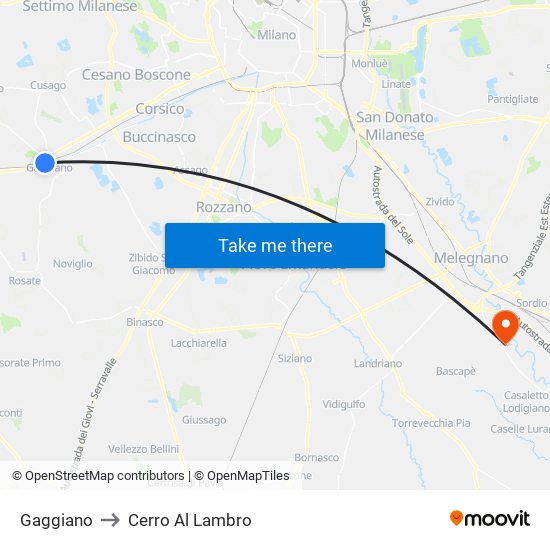 Gaggiano to Cerro Al Lambro map