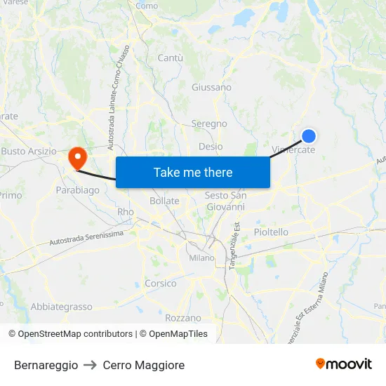 Bernareggio to Cerro Maggiore map