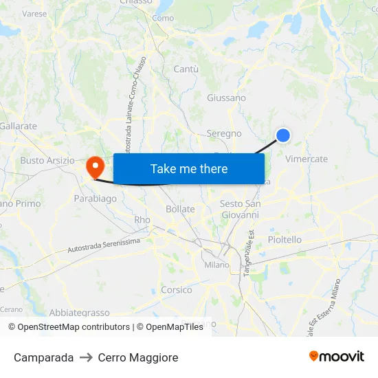 Camparada to Cerro Maggiore map