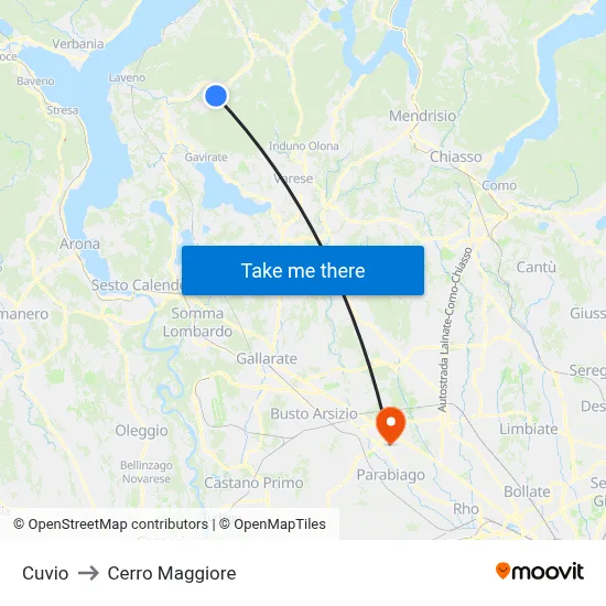 Cuvio to Cerro Maggiore map