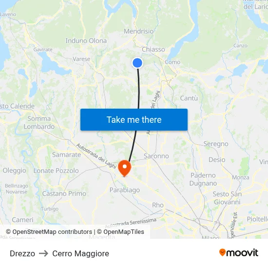 Drezzo to Cerro Maggiore map