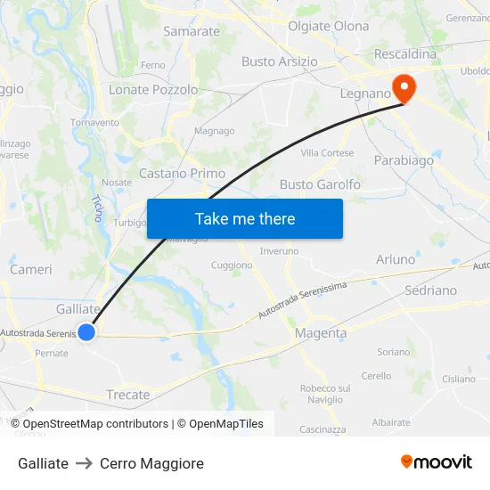 Galliate to Cerro Maggiore map