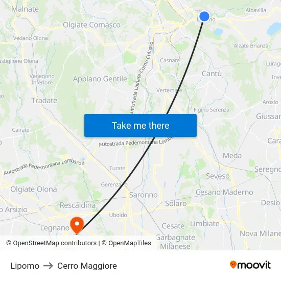Lipomo to Cerro Maggiore map