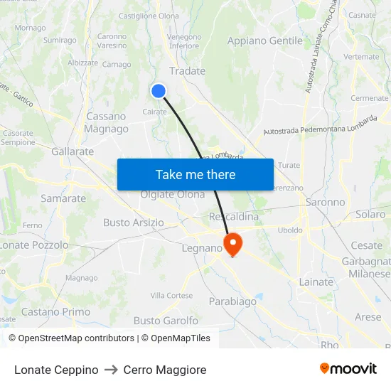 Lonate Ceppino to Cerro Maggiore map