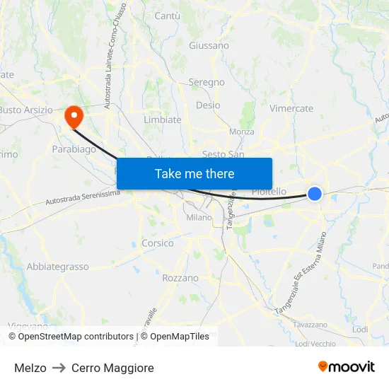 Melzo to Cerro Maggiore map