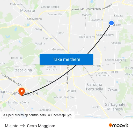 Misinto to Cerro Maggiore map