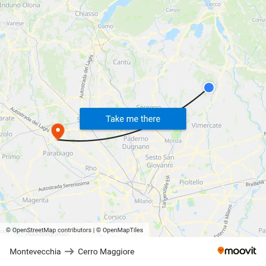 Montevecchia to Cerro Maggiore map