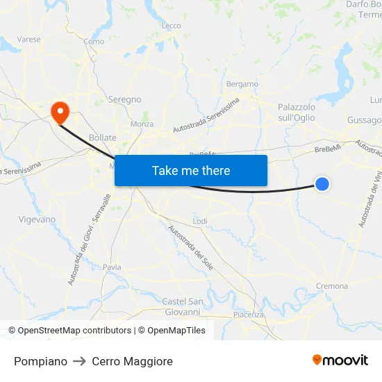 Pompiano to Cerro Maggiore map