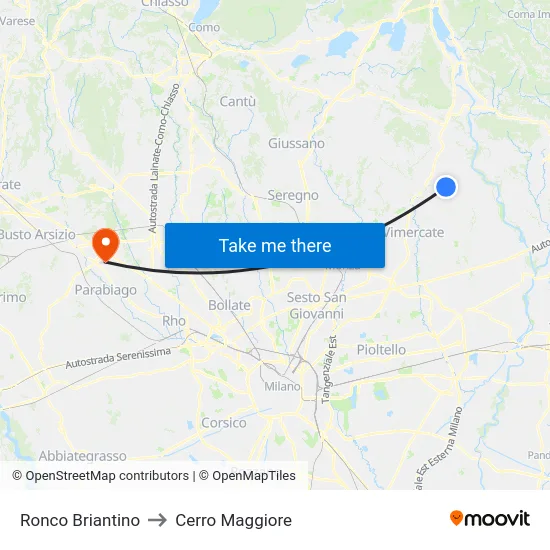 Ronco Briantino to Cerro Maggiore map