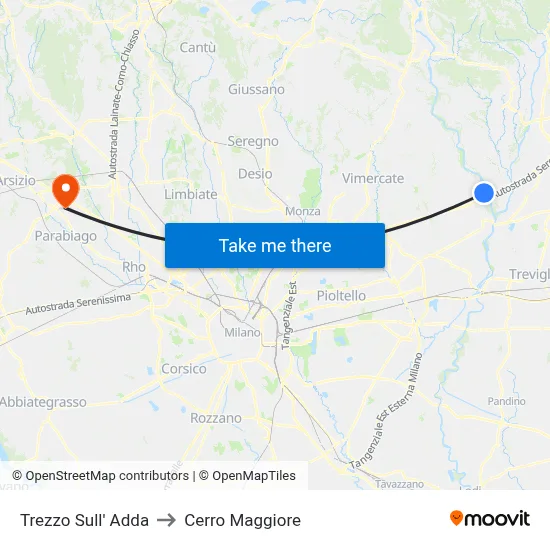 Trezzo Sull' Adda to Cerro Maggiore map